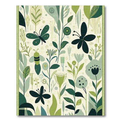 Whimsical Green Garden Butterfly Bee Rug