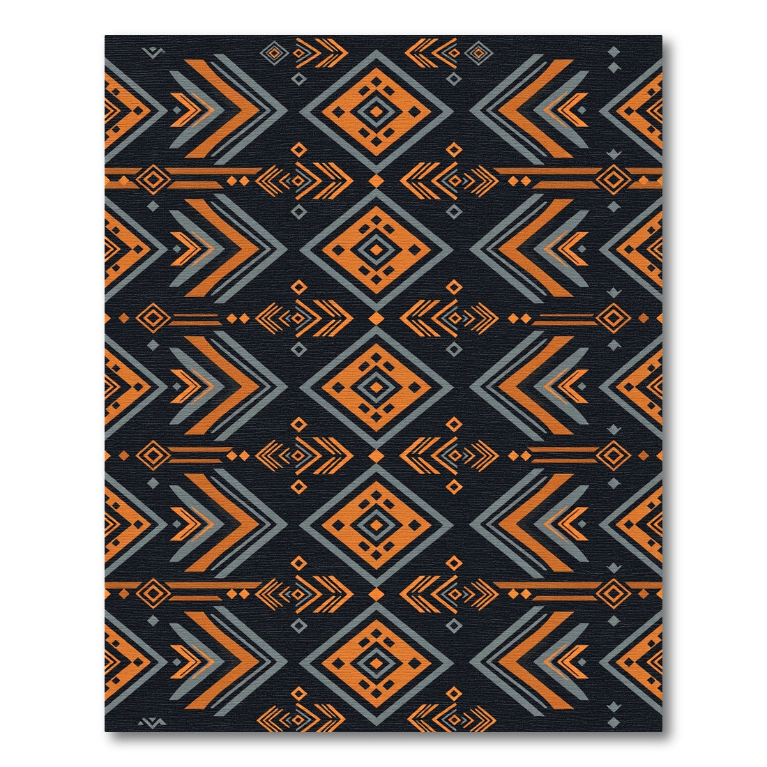 Bold Black Orange Geometric Arrow Tribal Rug