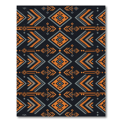 Bold Black Orange Geometric Arrow Tribal Rug