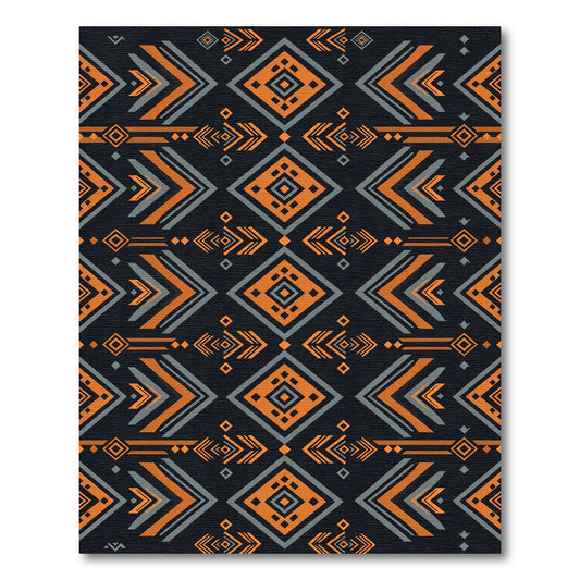 Bold Black Orange Geometric Arrow Tribal Rug