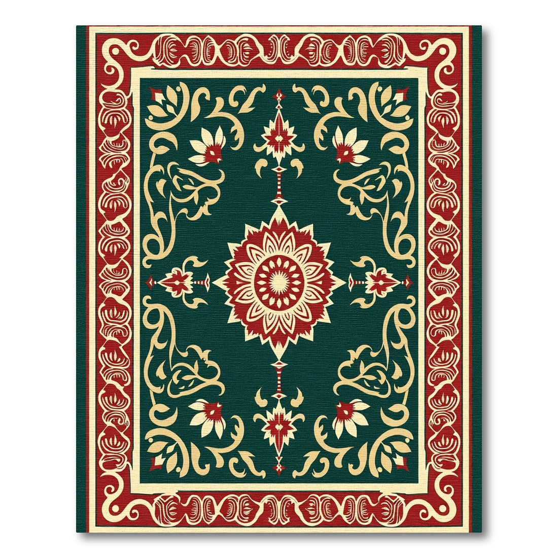 Red Floral Medallion Emerald Border Rug