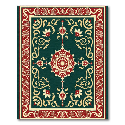 Red Floral Medallion Emerald Border Rug