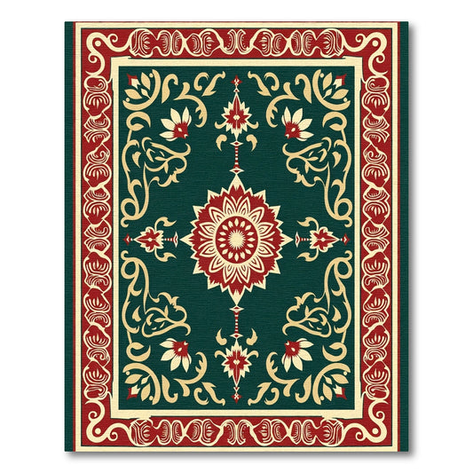 Red Floral Medallion Emerald Border Rug