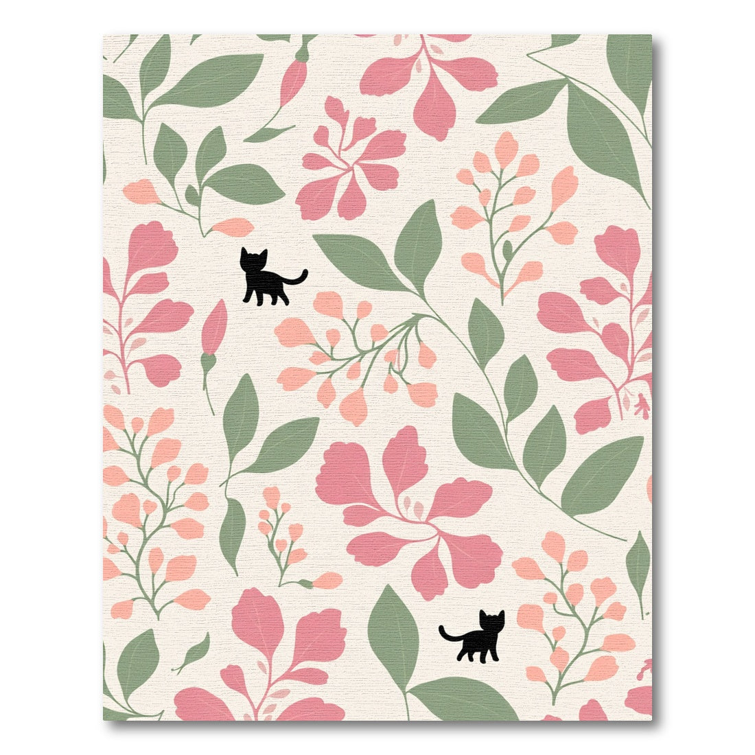Whimsical Pink Green Flowering Cat Garden Rug