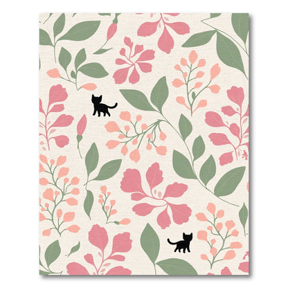Whimsical Pink Green Flowering Cat Garden Rug