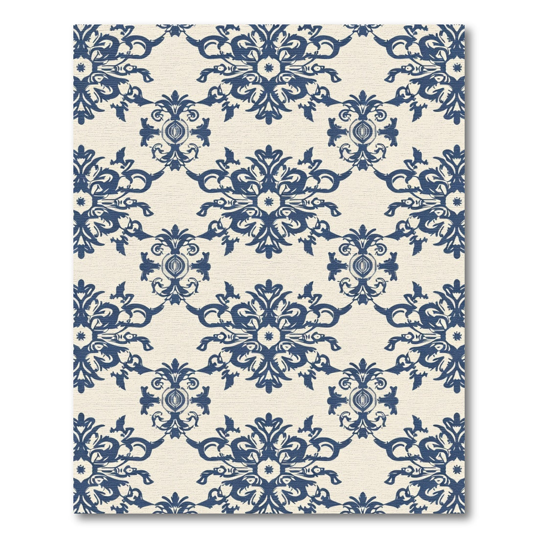 Deep Blue Classic Damask Medallion Rug