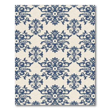 Deep Blue Classic Damask Medallion Rug