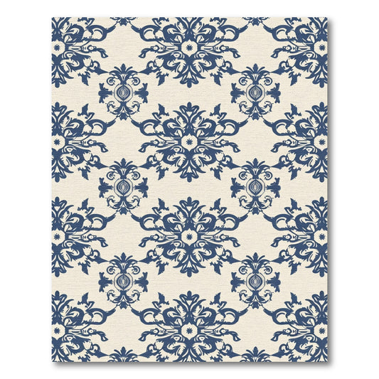 Deep Blue Classic Damask Medallion Rug