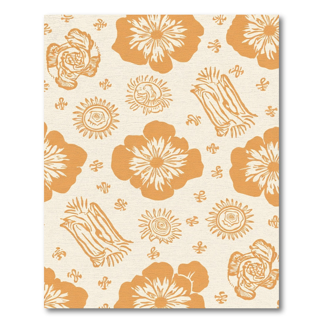 Orange Floral Botanical Graphic Rug