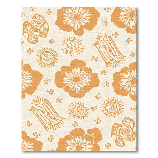 Orange Floral Botanical Graphic Rug