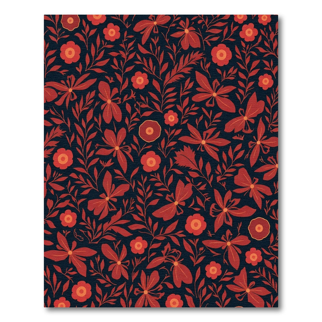 Crimson Floral Vines Dark Background Rug