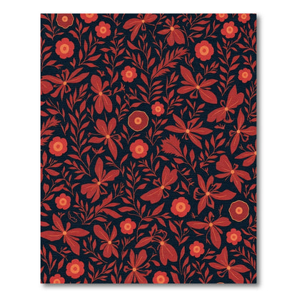 Crimson Floral Vines Dark Background Rug