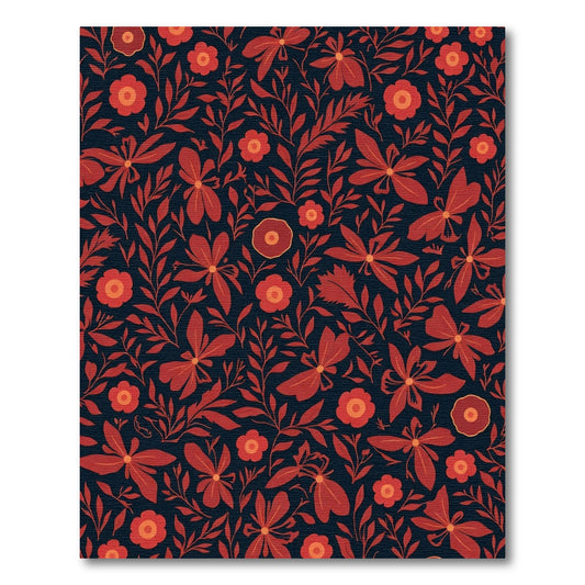 Crimson Floral Vines Dark Background Rug