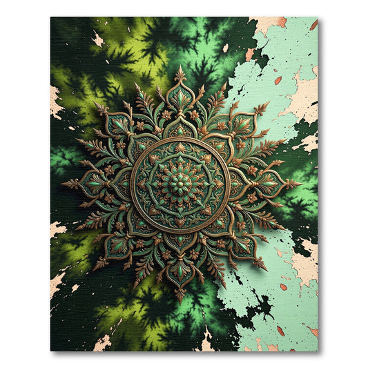 Ethereal Emerald Golden Ornate Mandala Rug
