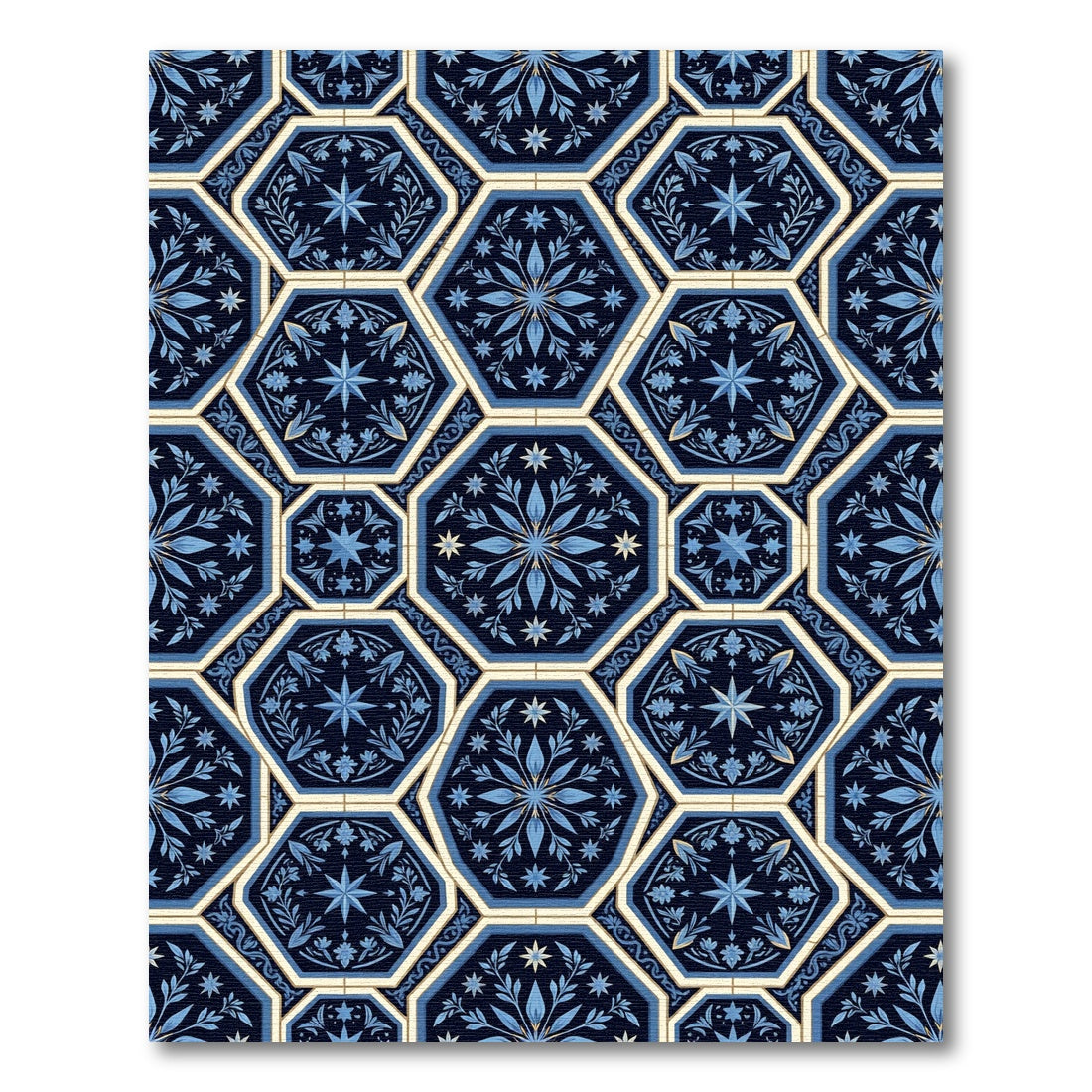Navy Blue Geometric Floral Star Rug