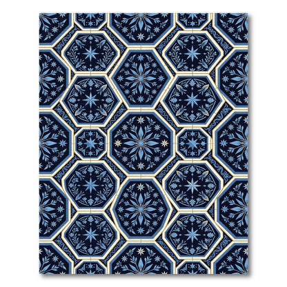 Navy Blue Geometric Floral Star Rug