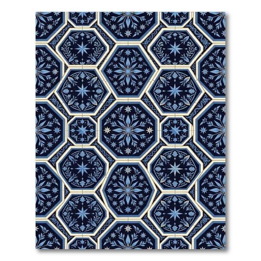 Navy Blue Geometric Floral Star Rug