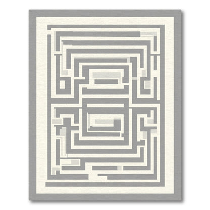 Gray White Geometric Labyrinth Rug