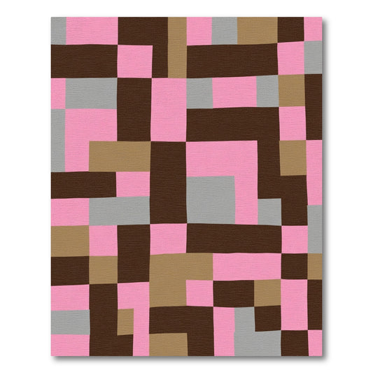 Pink Brown Gray Block Composition Rug