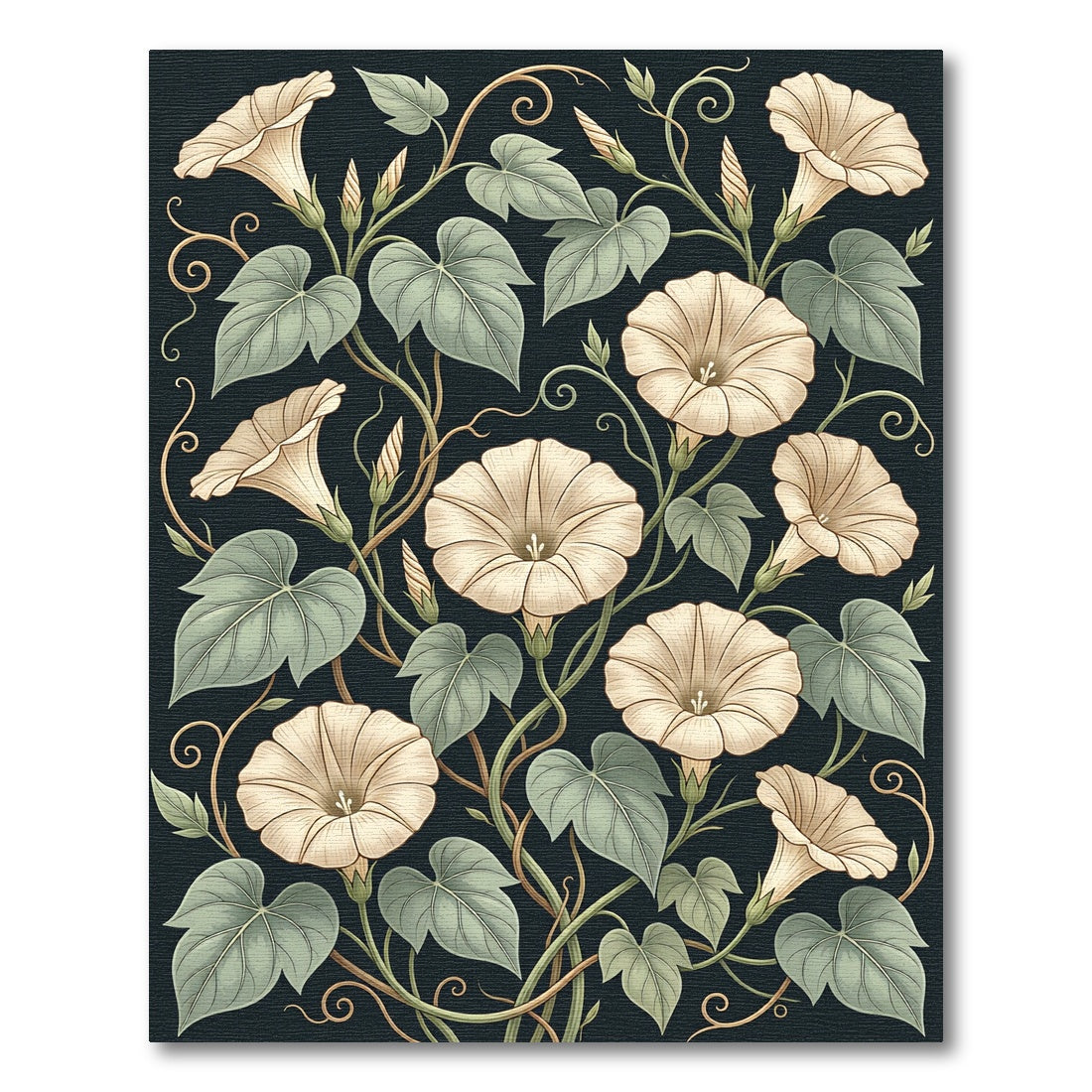 Cream Morning Glory Botanical Dark Rug