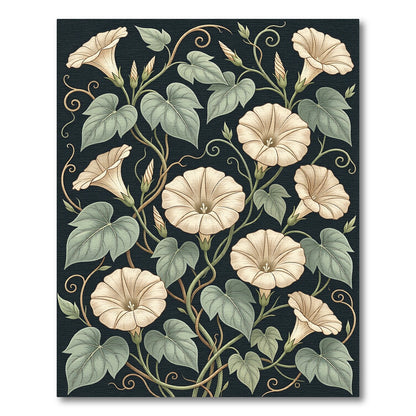 Cream Morning Glory Botanical Dark Rug