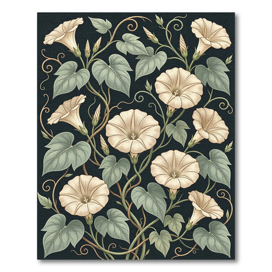 Cream Morning Glory Botanical Dark Rug