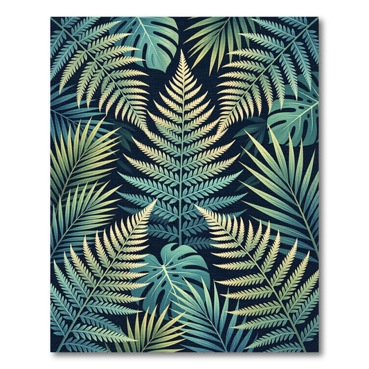 Teal Emerald Fern Leaf Pattern Rug