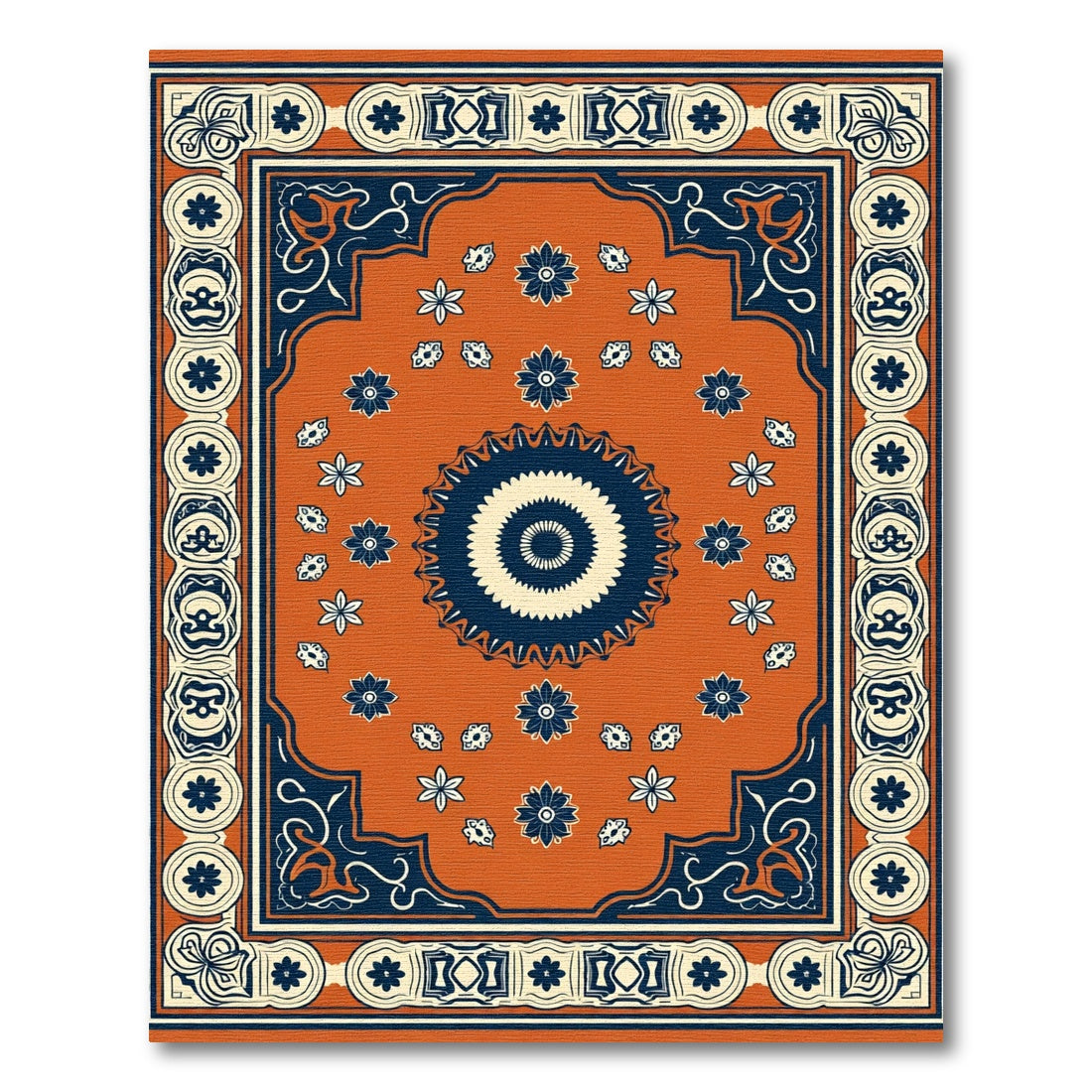 Orange and Navy Floral Medallion Rug