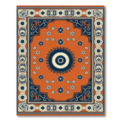 Orange and Navy Floral Medallion Rug