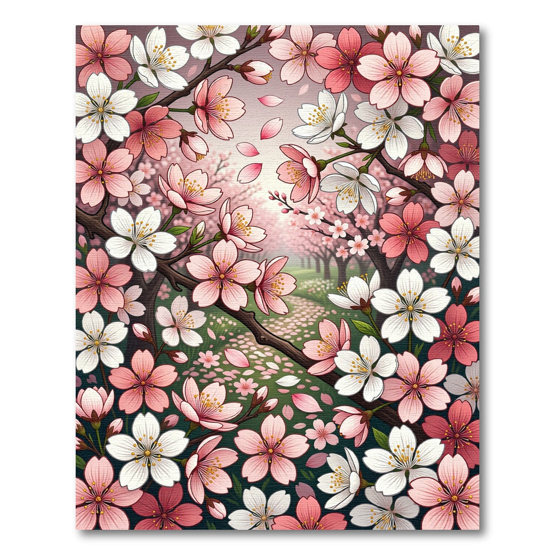 Pink and White Cherry Blossom Cluster Rug