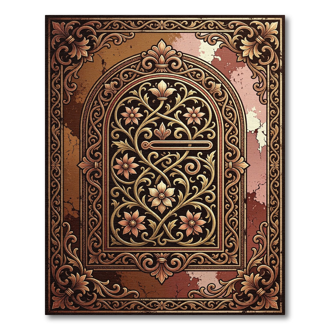 Ornate Bronze Floral Arch Scrollwork Rug