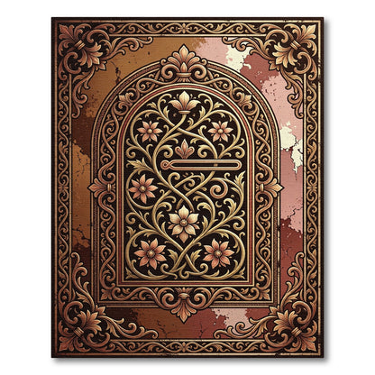 Ornate Bronze Floral Arch Scrollwork Rug