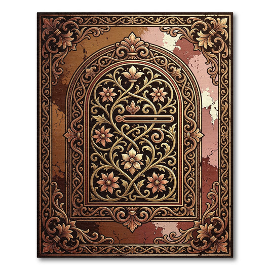 Ornate Bronze Floral Arch Scrollwork Rug