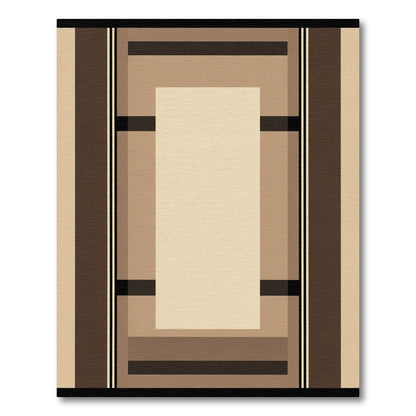 Earthy Burlap Geometric Rectangular Frame Rug