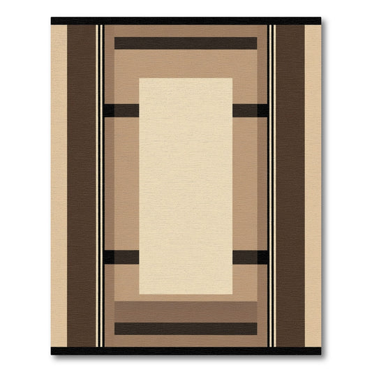 Earthy Burlap Geometric Rectangular Frame Rug