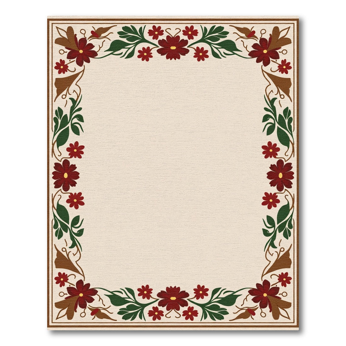 Crimson Floral Vine Border Rug