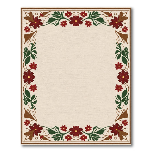Crimson Floral Vine Border Rug