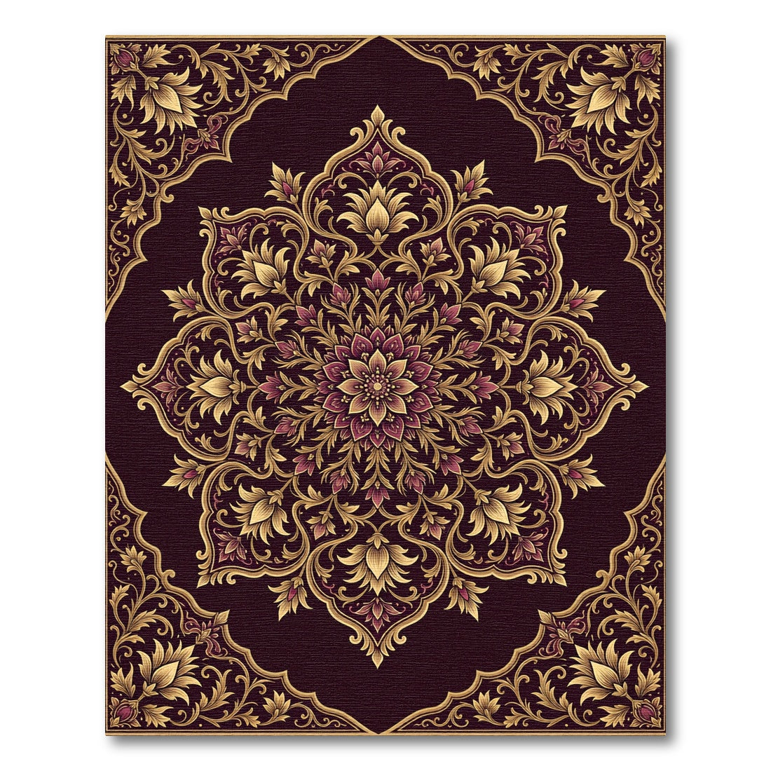 Rich Plum and Gold Floral Medallion Rug