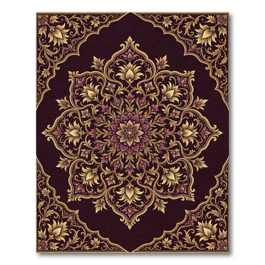 Rich Plum and Gold Floral Medallion Rug