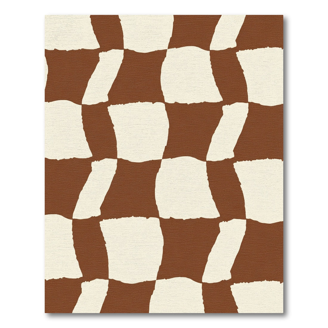 Brown Cream Wavy Checkered Squares Rug