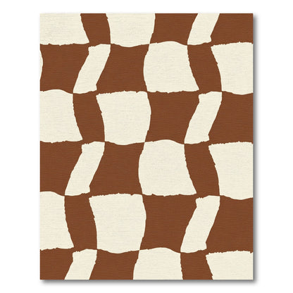Brown Cream Wavy Checkered Squares Rug