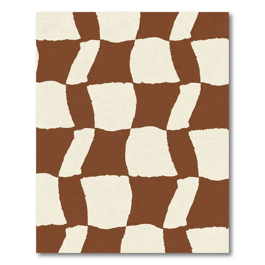 Brown Cream Wavy Checkered Squares Rug
