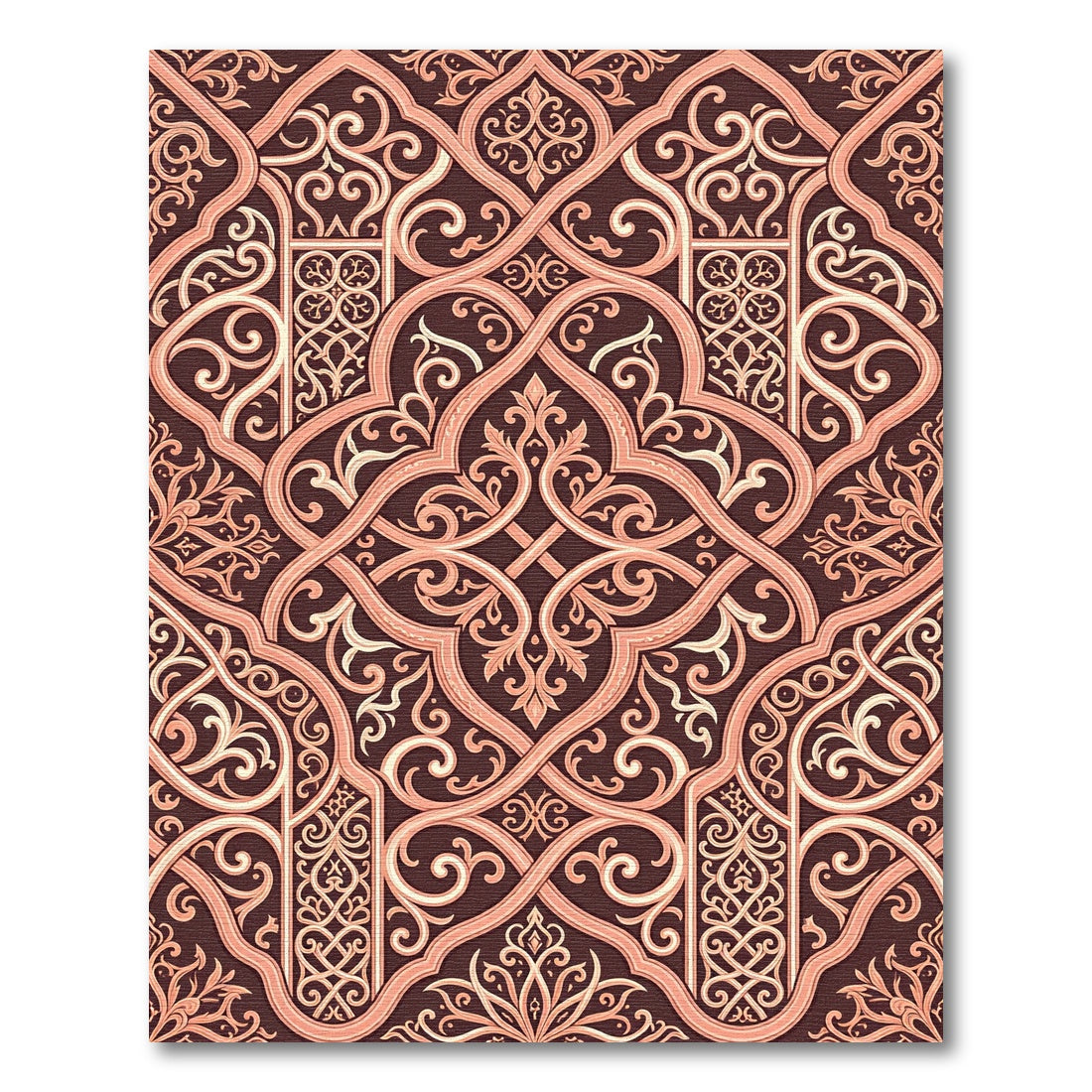 Ornamental Copper Damask Scroll Interlace Rug