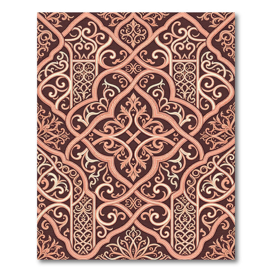 Ornamental Copper Damask Scroll Interlace Rug