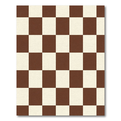 Brown Cream Checkerboard Grid Rug