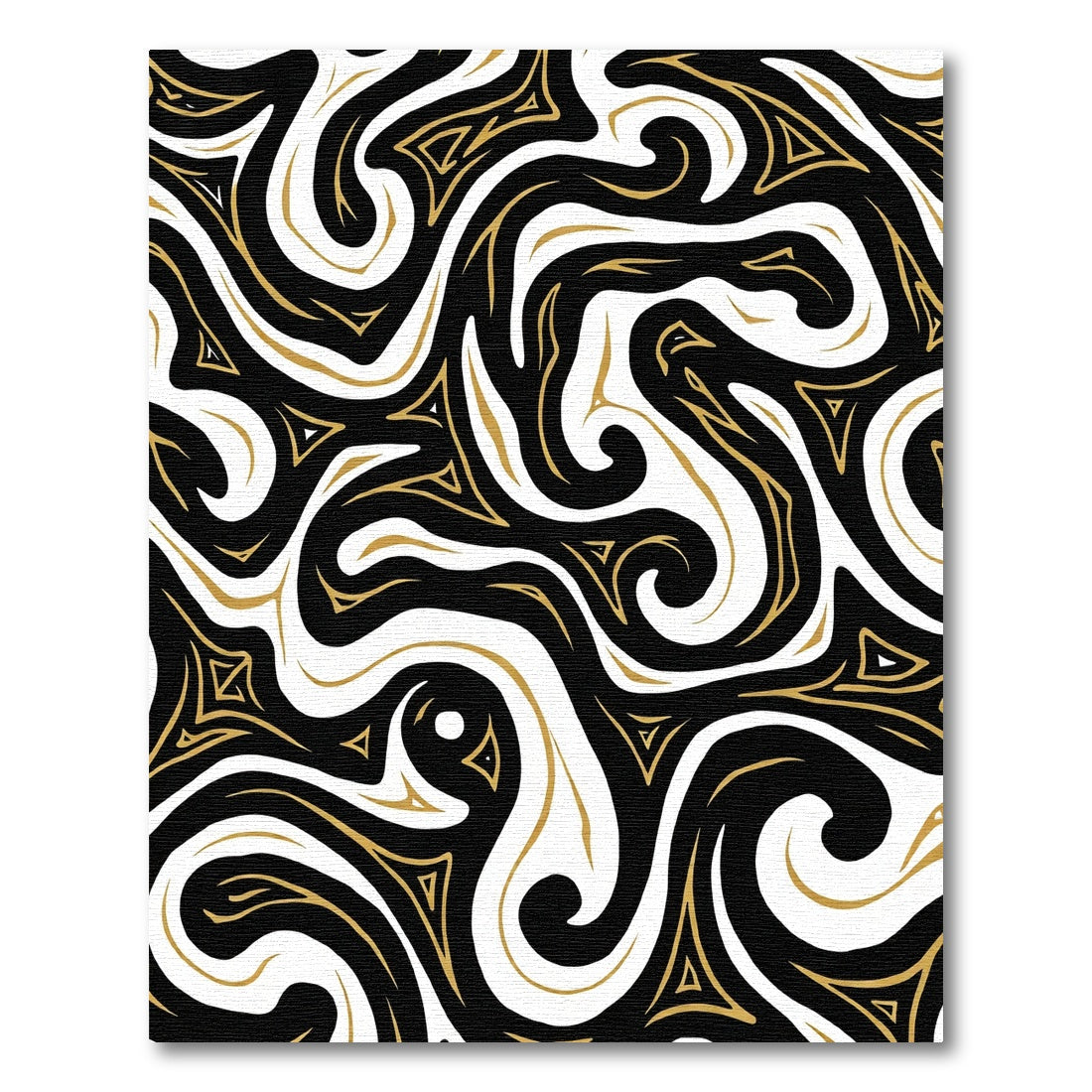Black Gold Swirling Geometric Abstract Rug
