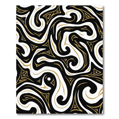 Black Gold Swirling Geometric Abstract Rug