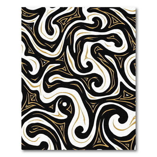 Black Gold Swirling Geometric Abstract Rug