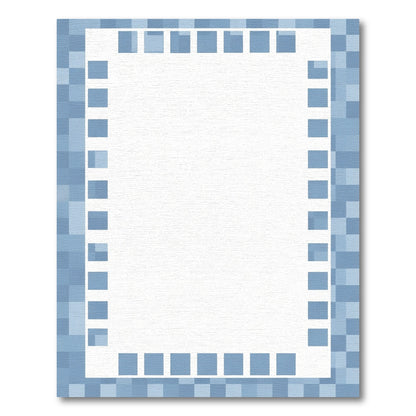 Soft Blue Pixelated Geometric Border Rug
