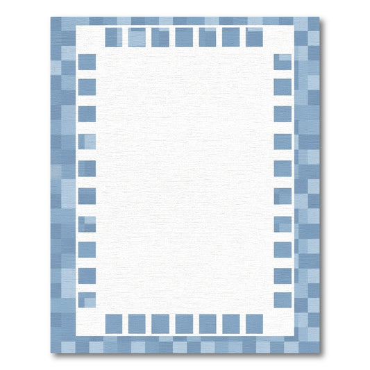Soft Blue Pixelated Geometric Border Rug